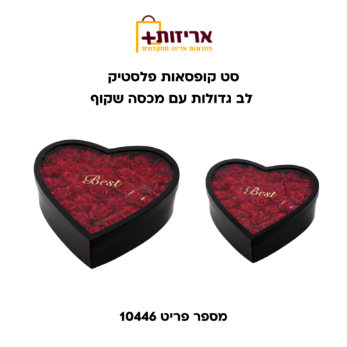 סט קופסאות פלסטיק לב גדולות עם מכסה שקוף