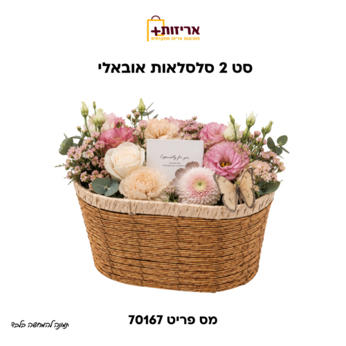 דף הבית - אריזות פלוס סט 2 סלסלות ראטן אובאלי ללא ידית